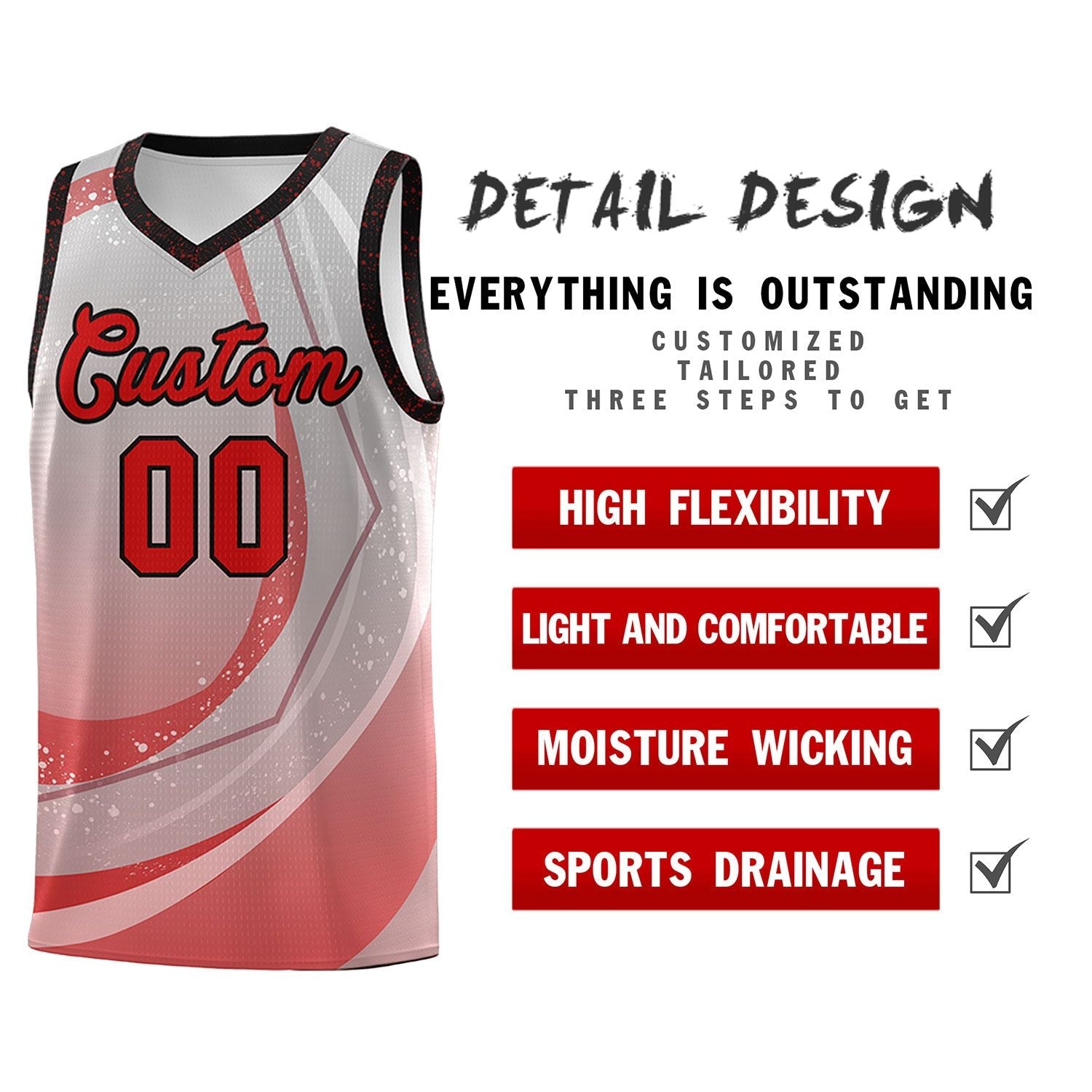 Custom Gray Red Personalized Galaxy Graffiti Pattern Sports Uniform Basketball Jersey