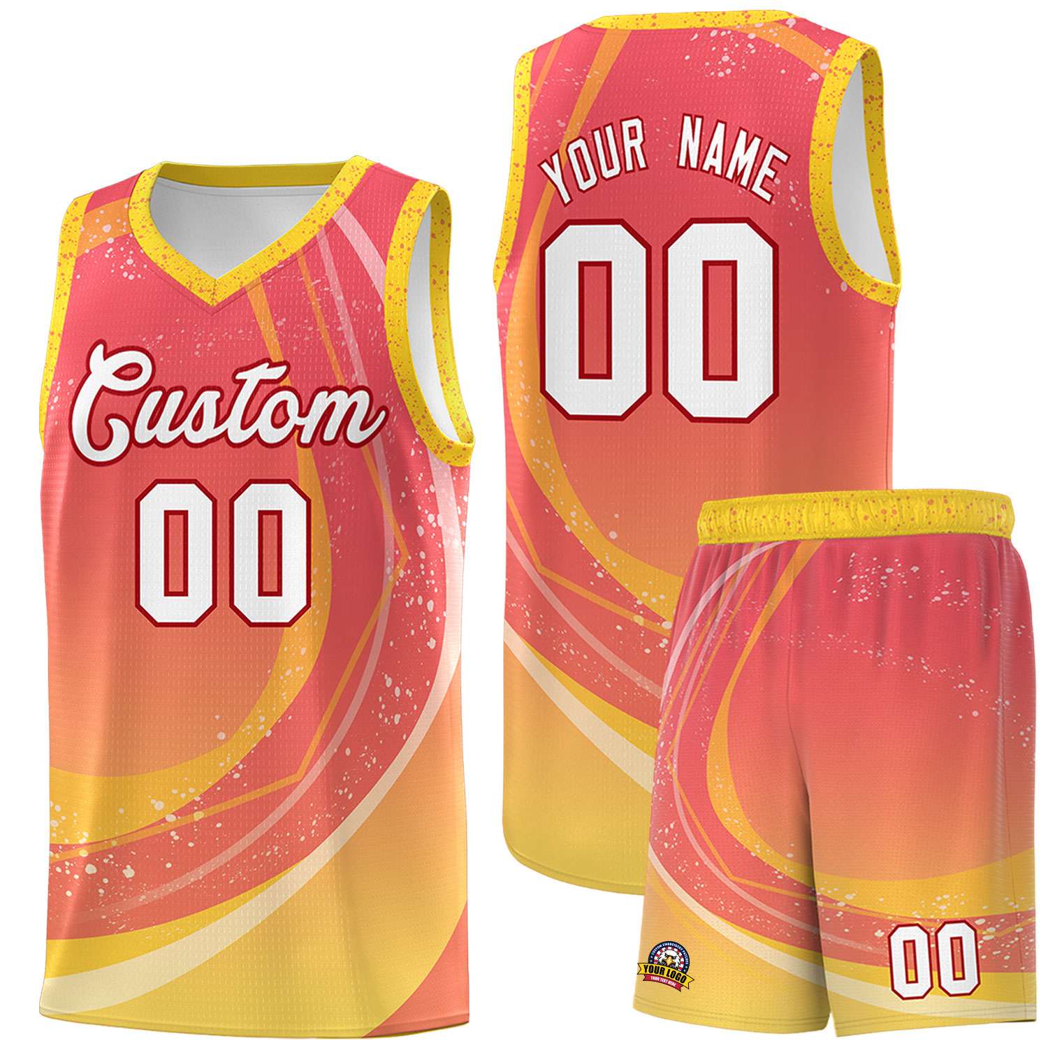 Custom Light Red Gold Personalized Galaxy Graffiti Pattern Sports Uniform Basketball Jersey