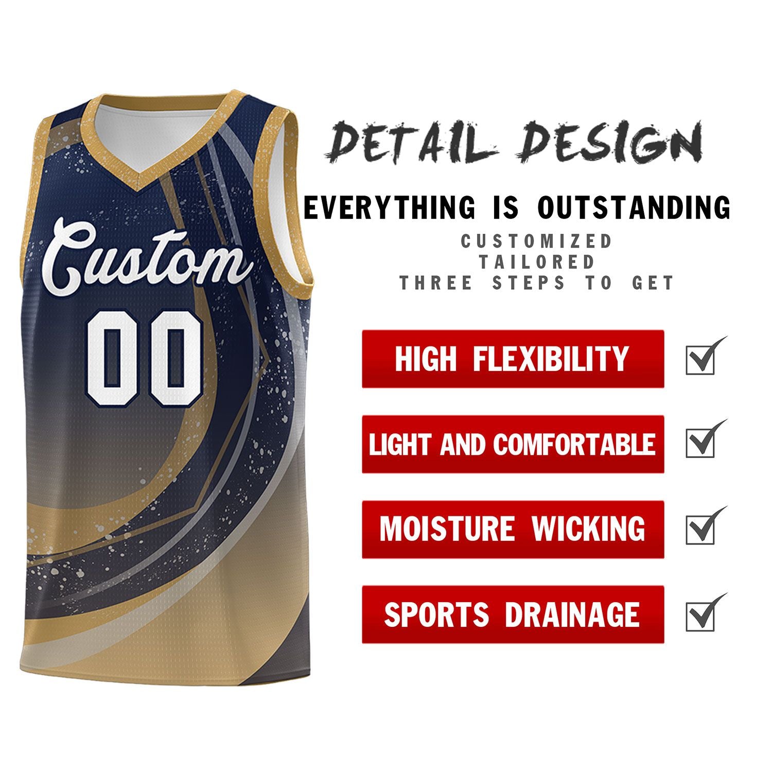 Custom Navy Old Gold Personalized Galaxy Graffiti Pattern Sports Uniform Basketball Jersey