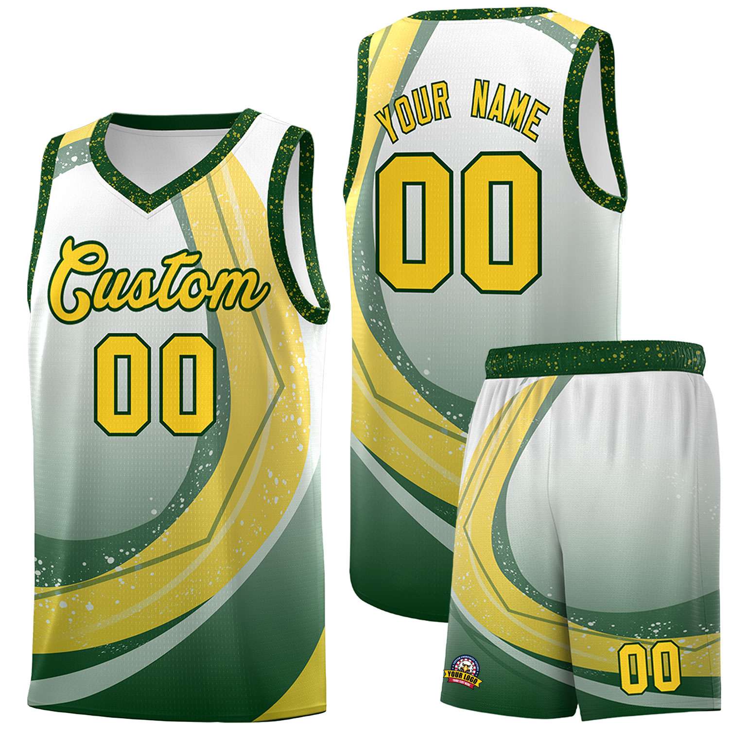 Custom White Green Personalized Galaxy Graffiti Pattern Sports Uniform Basketball Jersey