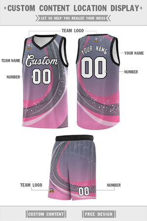 Custom Dark Gray Pink Personalized Galaxy Graffiti Pattern Sports Uniform Basketball Jersey