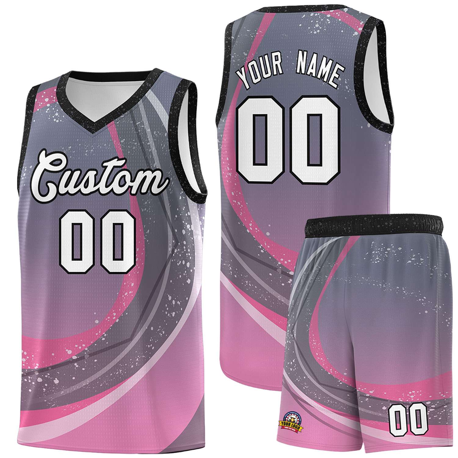 Custom Dark Gray Pink Personalized Galaxy Graffiti Pattern Sports Uniform Basketball Jersey