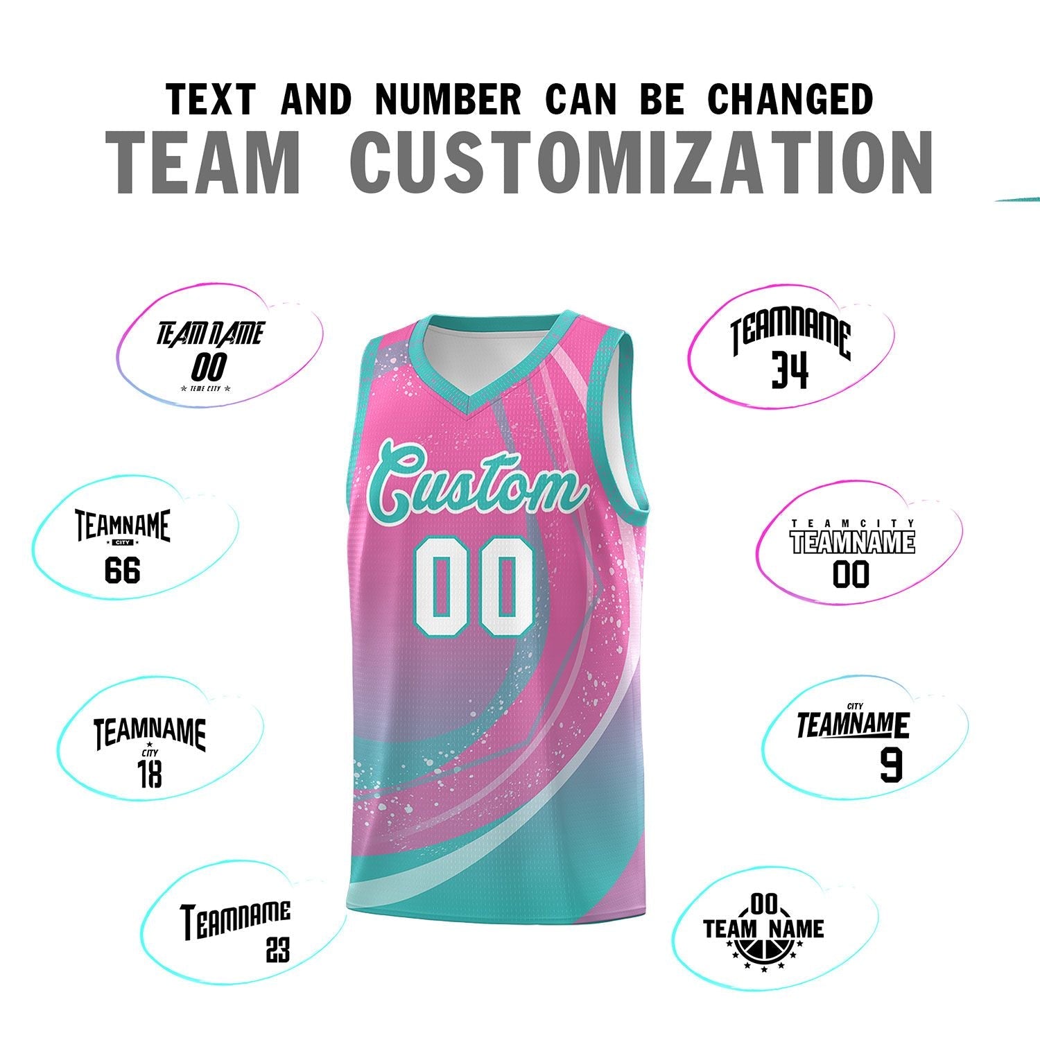 Custom Pink Aqua Personalized Galaxy Graffiti Pattern Sports Uniform Basketball Jersey