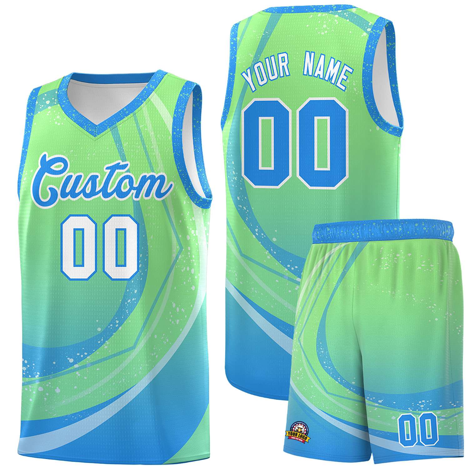 Custom Light Green Powder Blue Personalized Galaxy Graffiti Pattern Sports Uniform Basketball Jersey