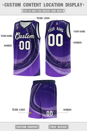 Custom Purple Light Purple Personalized Galaxy Graffiti Pattern Sports Uniform Basketball Jersey