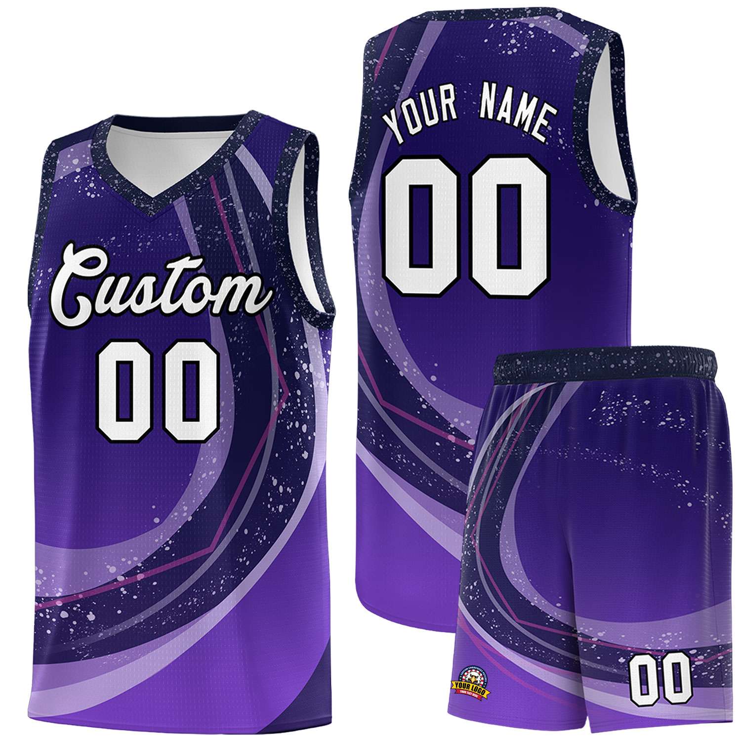 Custom Purple Light Purple Personalized Galaxy Graffiti Pattern Sports Uniform Basketball Jersey