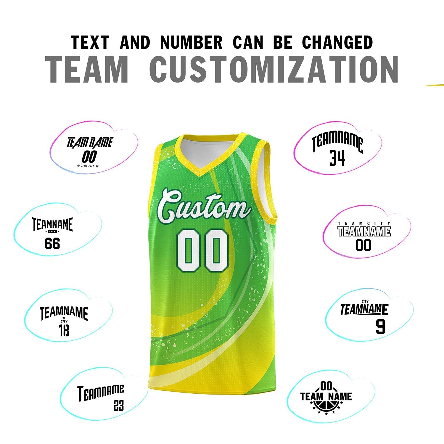 Custom Neon Green Gold Personalized Galaxy Graffiti Pattern Sports Uniform Basketball Jersey