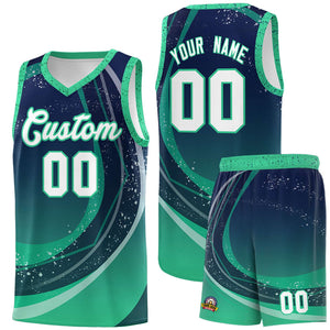 Custom Navy Green Personalized Galaxy Graffiti Pattern Sports Uniform Basketball Jersey