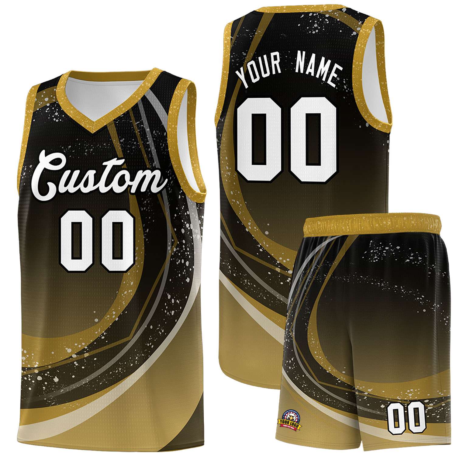 Custom Black Old Gold Personalized Galaxy Graffiti Pattern Sports Uniform Basketball Jersey