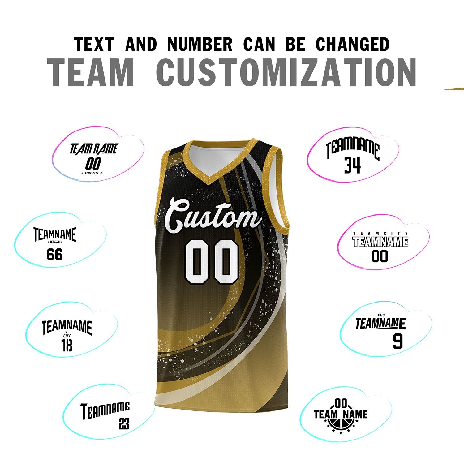 Custom Black Old Gold Personalized Galaxy Graffiti Pattern Sports Uniform Basketball Jersey