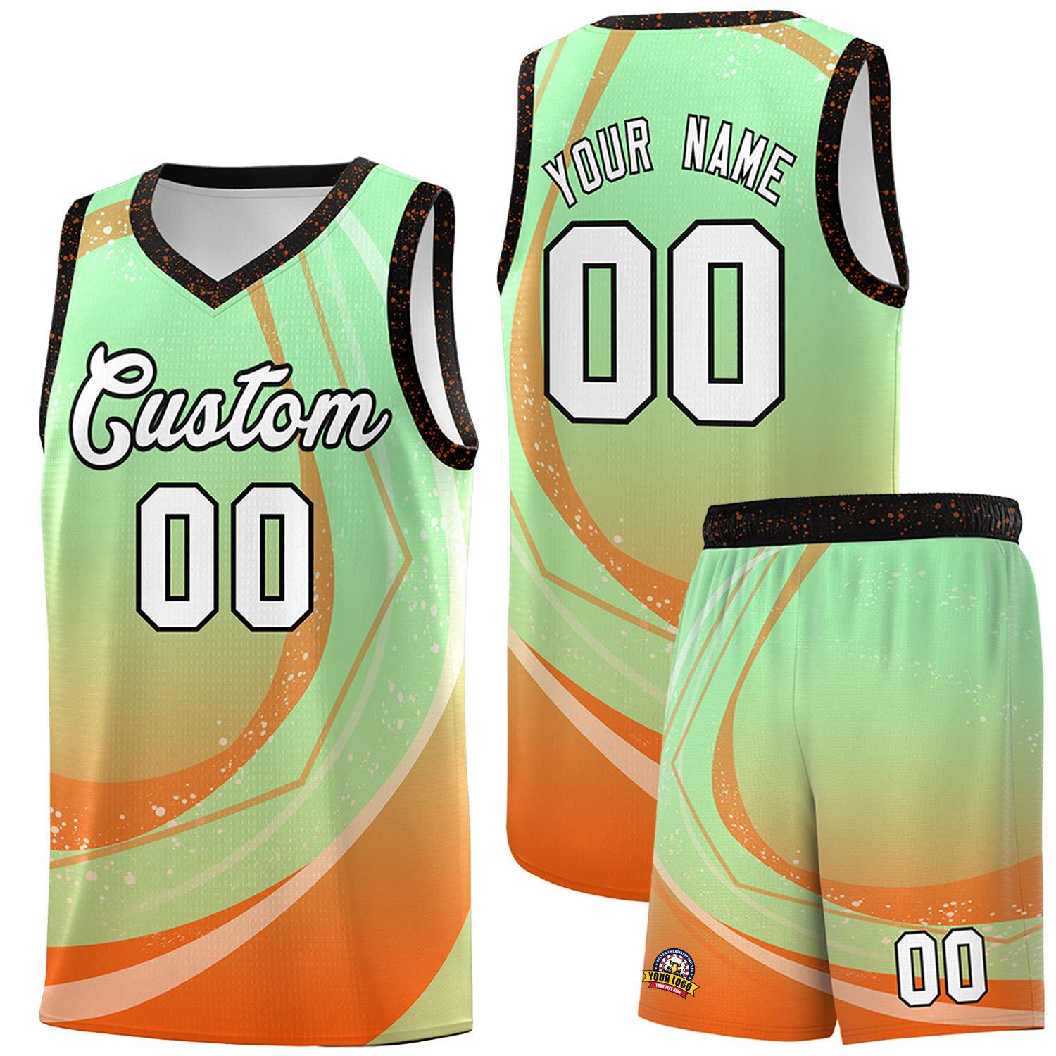 Custom Light Green Orange Personalized Galaxy Graffiti Pattern Sports Uniform Basketball Jersey