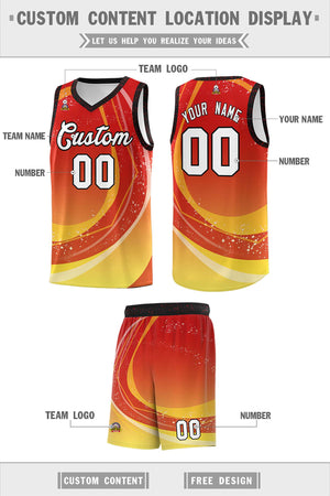 Custom Red Gold Personalized Galaxy Graffiti Pattern Sports Uniform Basketball Jersey