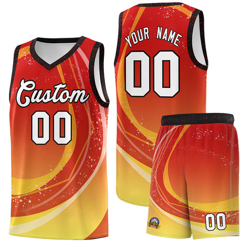 Custom Red Gold Personalized Galaxy Graffiti Pattern Sports Uniform Basketball Jersey