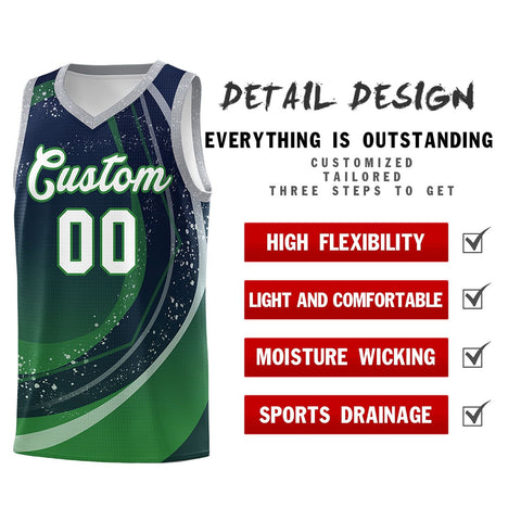 Custom Navy Kelly Green Personalized Galaxy Graffiti Pattern Sports Uniform Basketball Jersey
