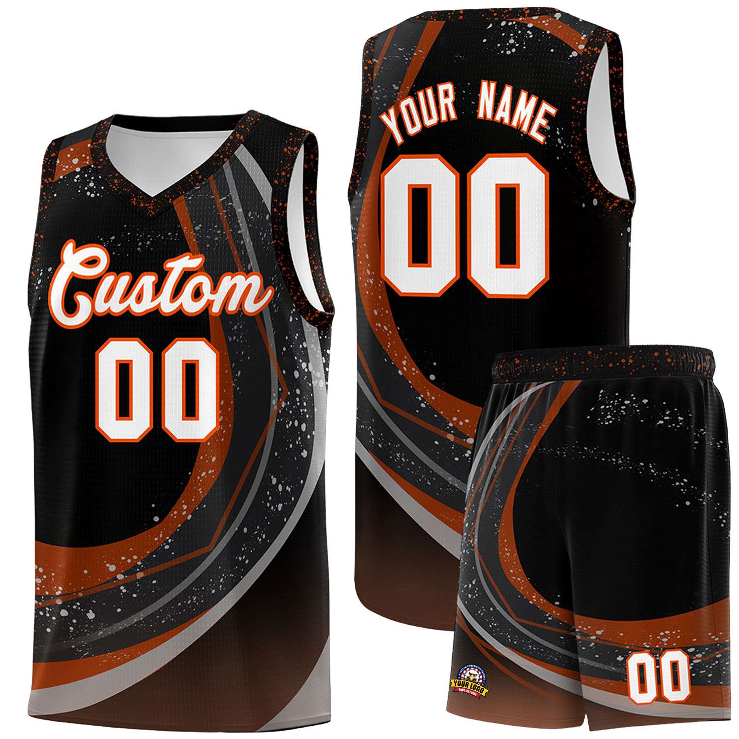 Custom Black Orange Personalized Galaxy Graffiti Pattern Sports Uniform Basketball Jersey