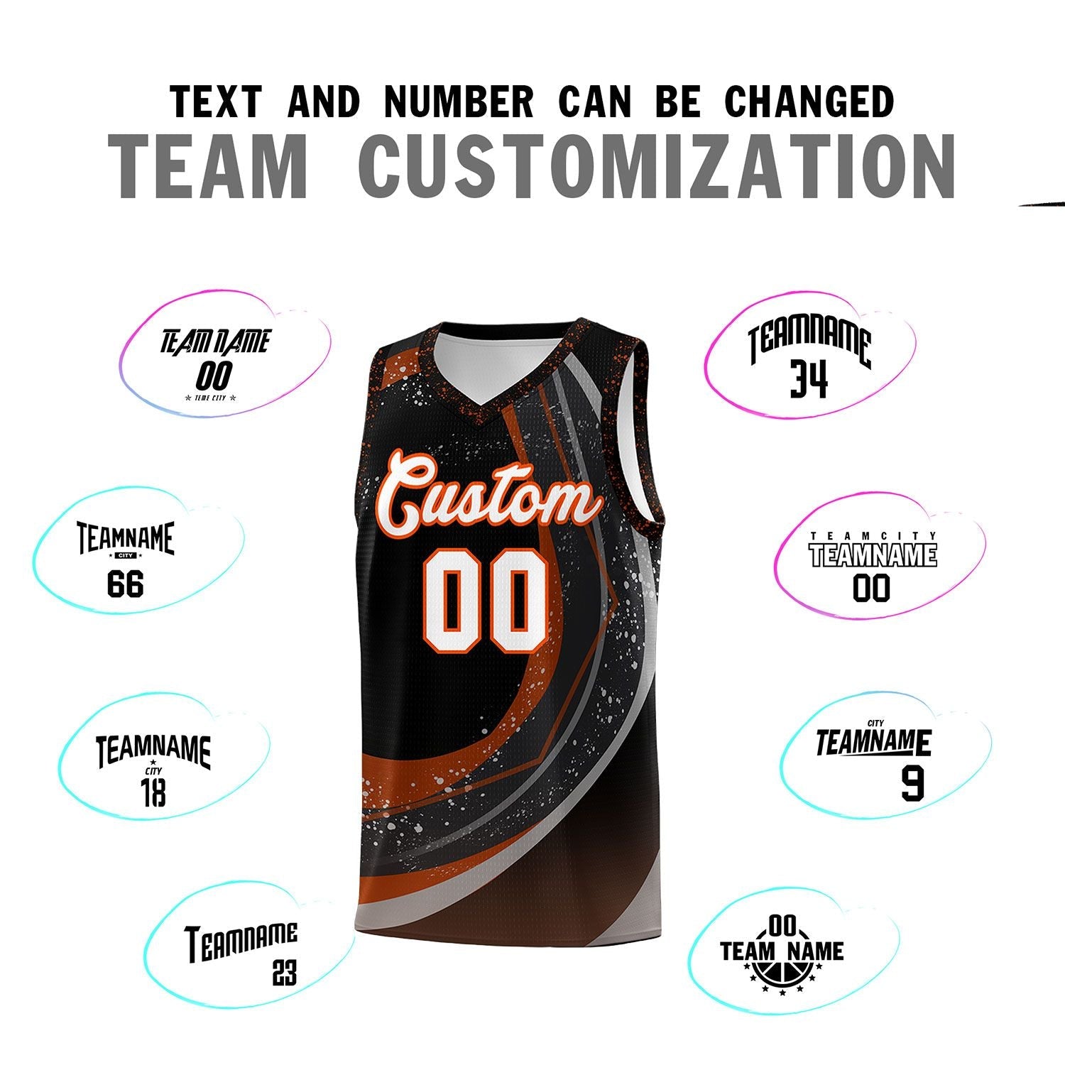 Custom Black Orange Personalized Galaxy Graffiti Pattern Sports Uniform Basketball Jersey