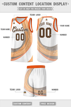 Custom White Light Orange Personalized Galaxy Graffiti Pattern Sports Uniform Basketball Jersey