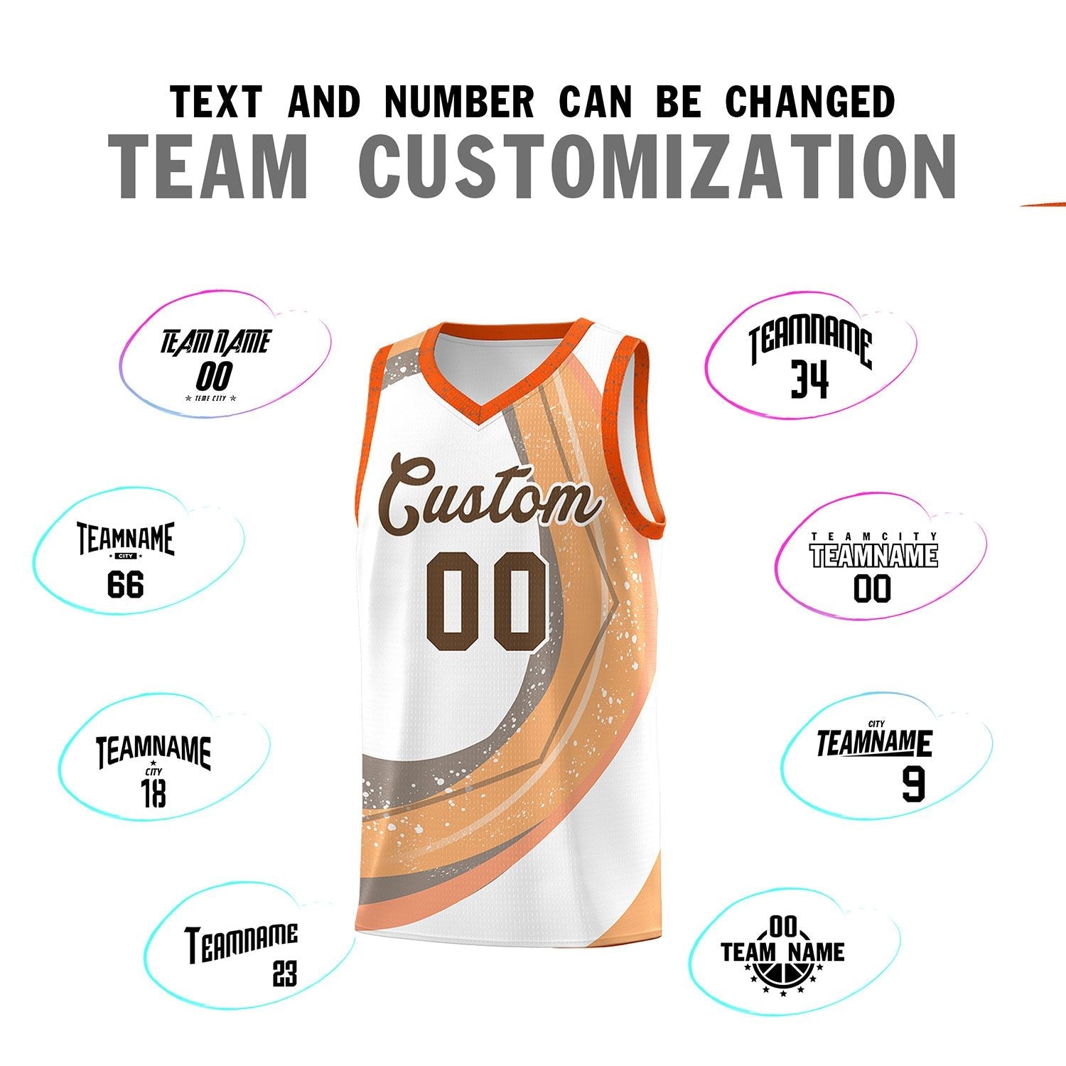 Custom White Light Orange Personalized Galaxy Graffiti Pattern Sports Uniform Basketball Jersey