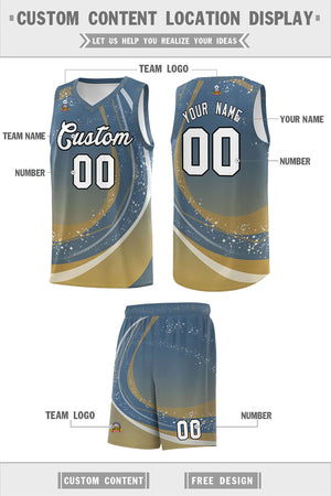 Custom Gray Old Gold Personalized Galaxy Graffiti Pattern Sports Uniform Basketball Jersey