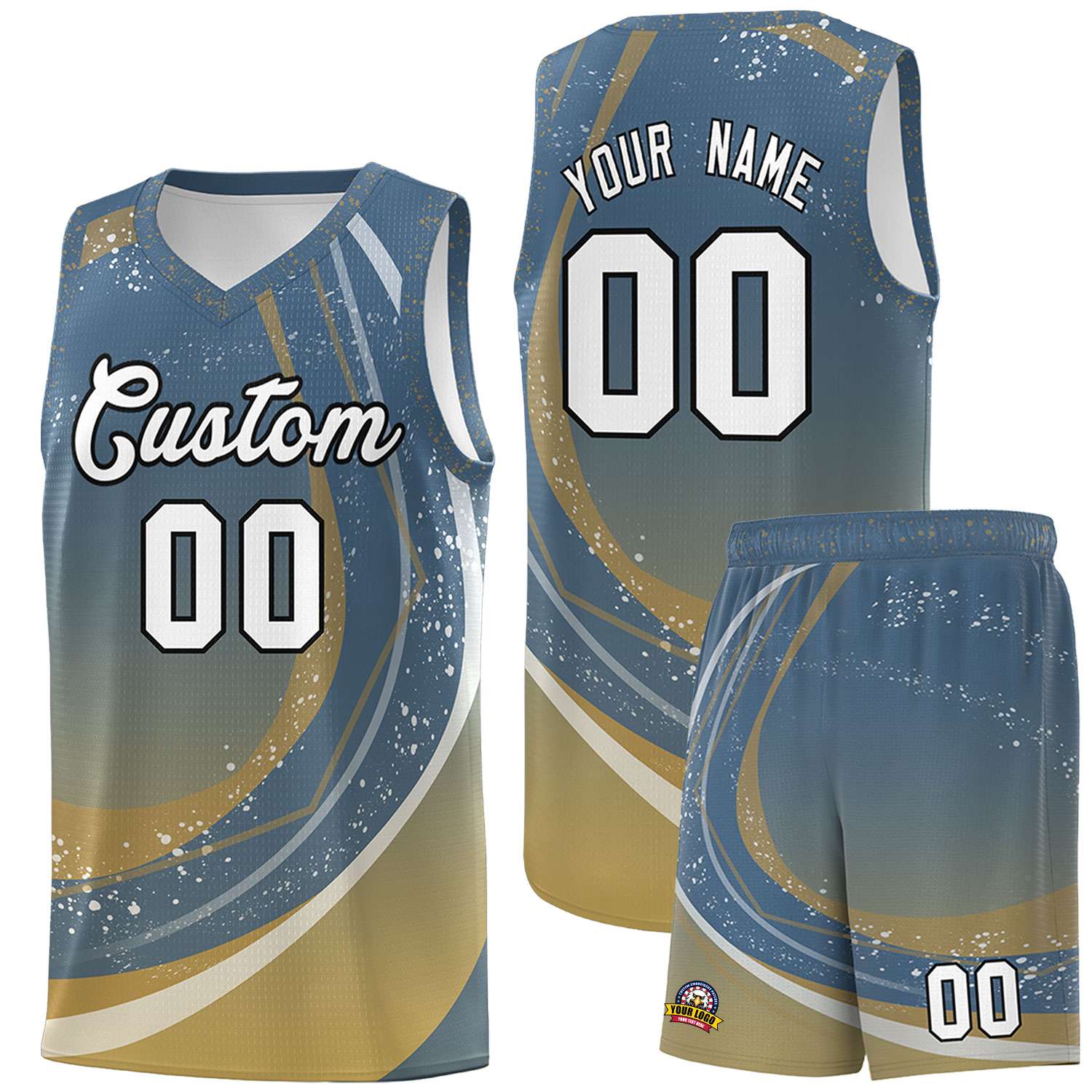 Custom Gray Old Gold Personalized Galaxy Graffiti Pattern Sports Uniform Basketball Jersey