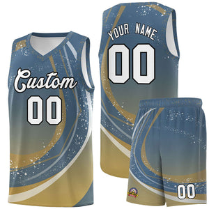 Custom Gray Old Gold Personalized Galaxy Graffiti Pattern Sports Uniform Basketball Jersey