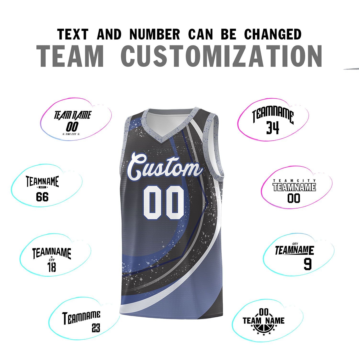 Custom Dark Gray Blue Personalized Galaxy Graffiti Pattern Sports Uniform Basketball Jersey