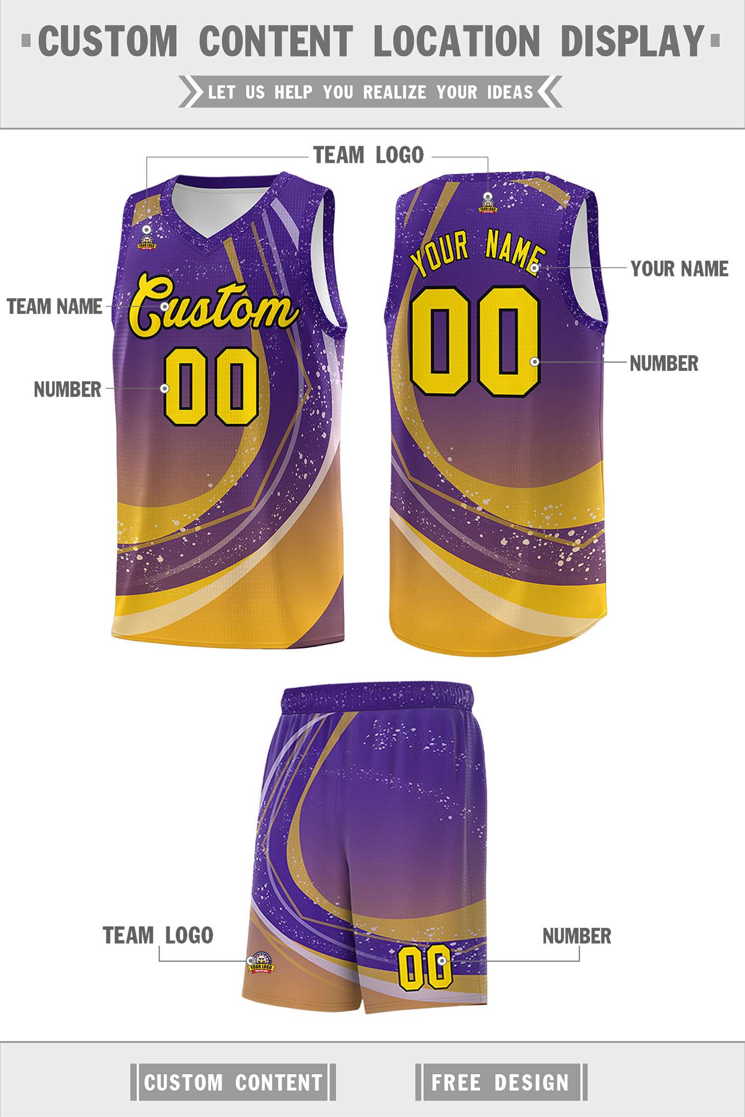 Custom Purple Yellow Personalized Galaxy Graffiti Pattern Sports Uniform Basketball Jersey