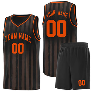 Custom Black Orange Vertical Striped Pattern Sports Uniform Basketball Jersey