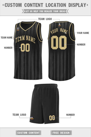 Custom Black Khaki Vertical Striped Pattern Sports Uniform Basketball Jersey