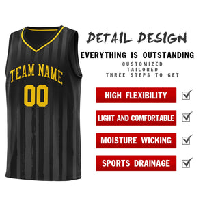 Custom Black Gold Vertical Striped Pattern Sports Uniform Basketball Jersey