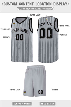 Custom Gray Black Vertical Striped Pattern Sports Uniform Basketball Jersey