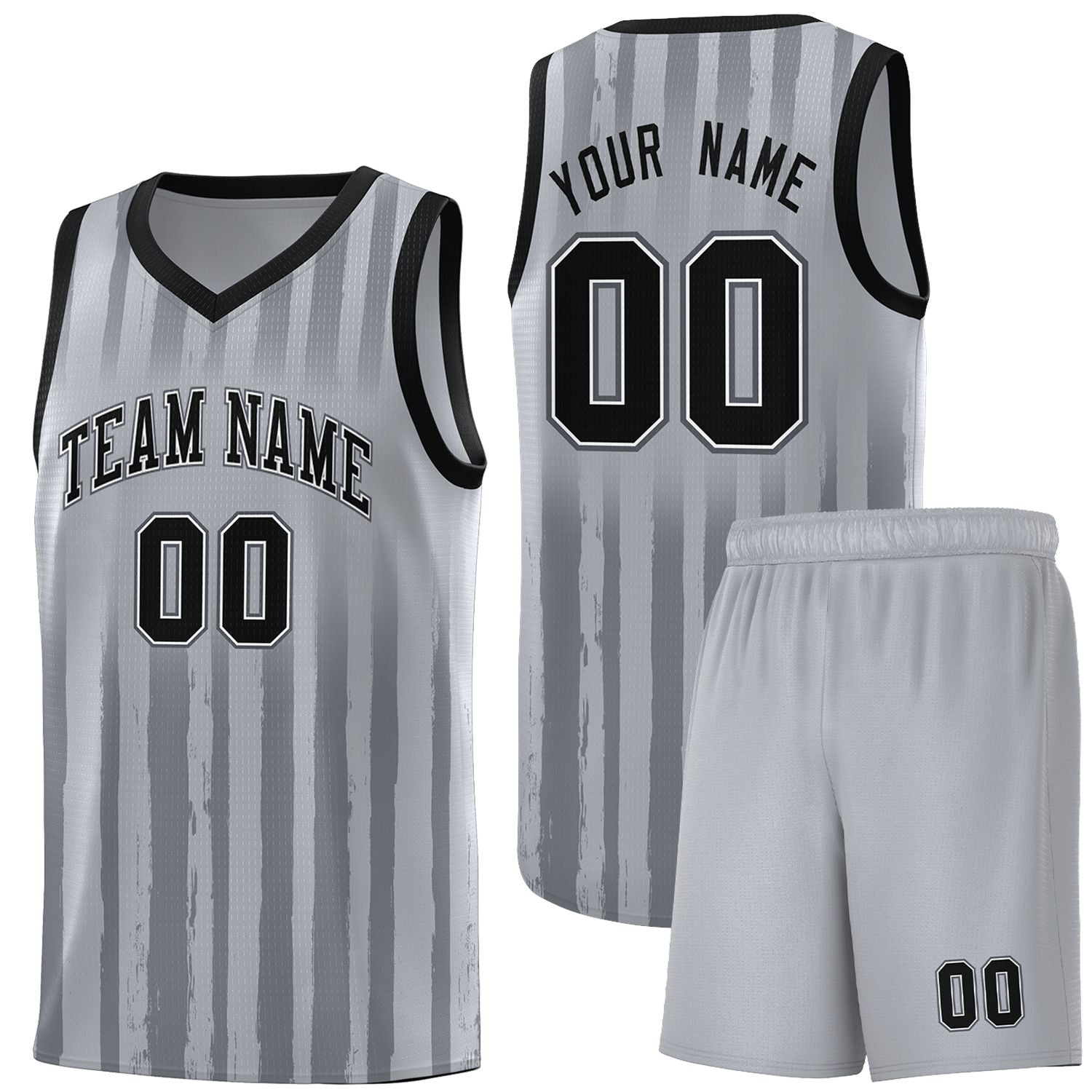 Custom Gray Black Vertical Striped Pattern Sports Uniform Basketball Jersey