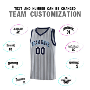 Custom Gray Navy Vertical Striped Pattern Sports Uniform Basketball Jersey