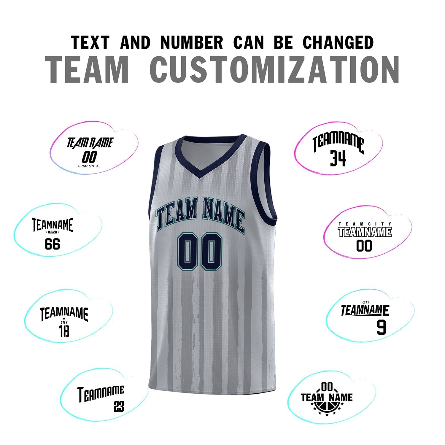 Custom Gray Navy Vertical Striped Pattern Sports Uniform Basketball Jersey