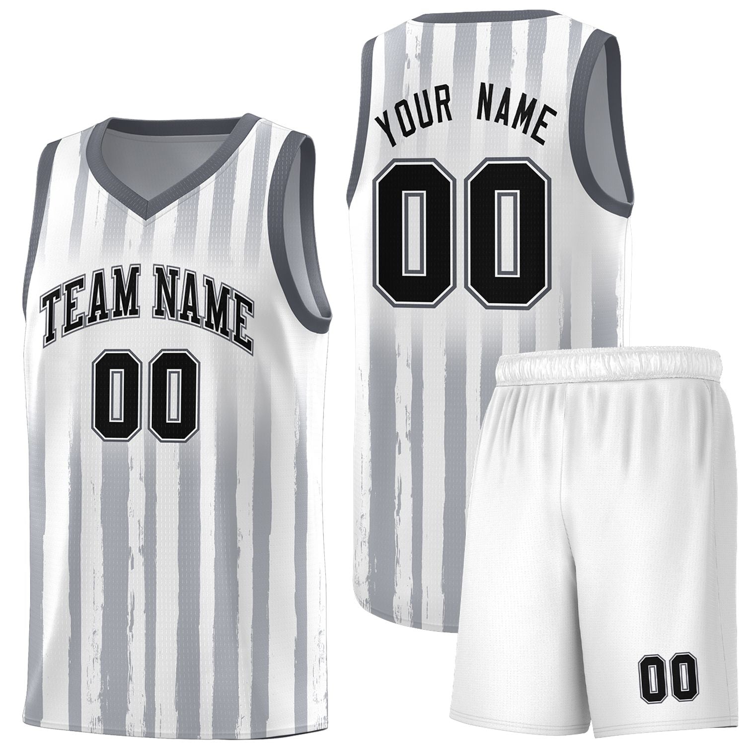 Custom White Black Vertical Striped Pattern Sports Uniform Basketball Jersey