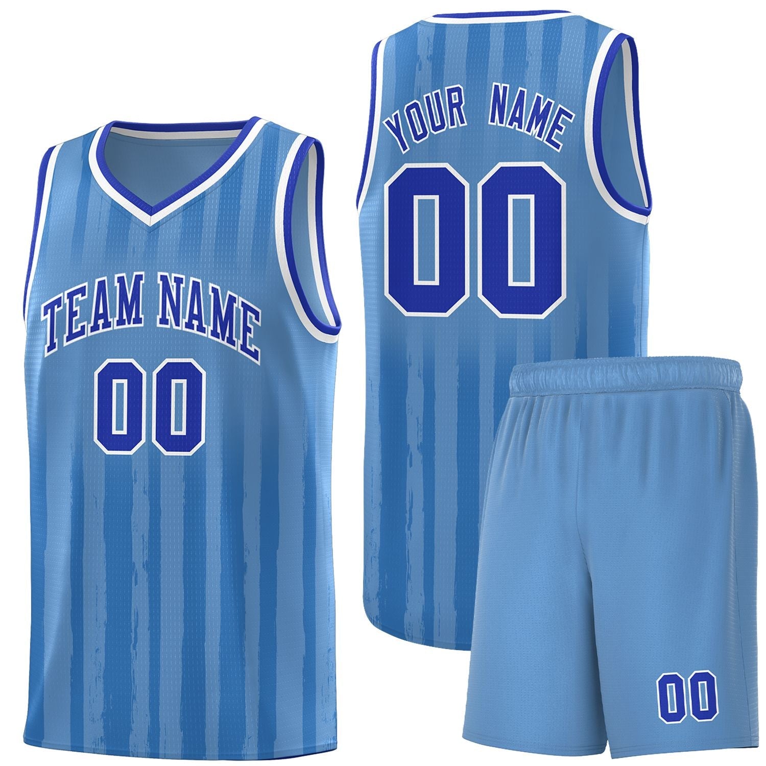 Custom Light Blue Royal Vertical Striped Pattern Sports Uniform Basketball Jersey