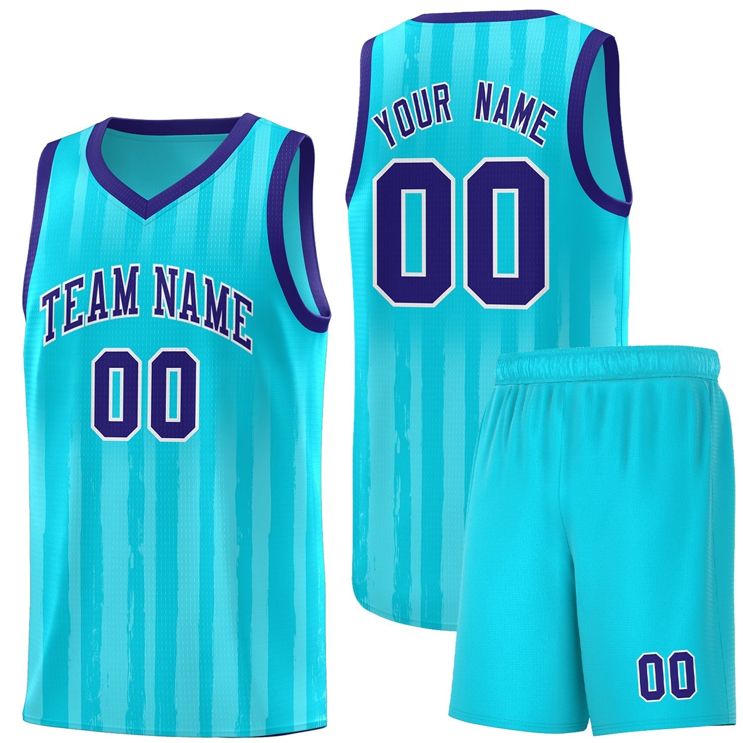 Custom Sky Blue Violet Vertical Striped Pattern Sports Uniform Basketball Jersey