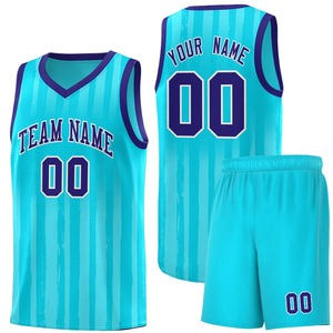 Custom Sky Blue Violet Vertical Striped Pattern Sports Uniform Basketball Jersey