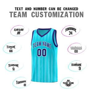 Custom Sky Blue Violet Vertical Striped Pattern Sports Uniform Basketball Jersey