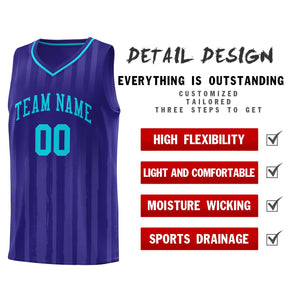 Custom Violet Sky Blue Vertical Striped Pattern Sports Uniform Basketball Jersey