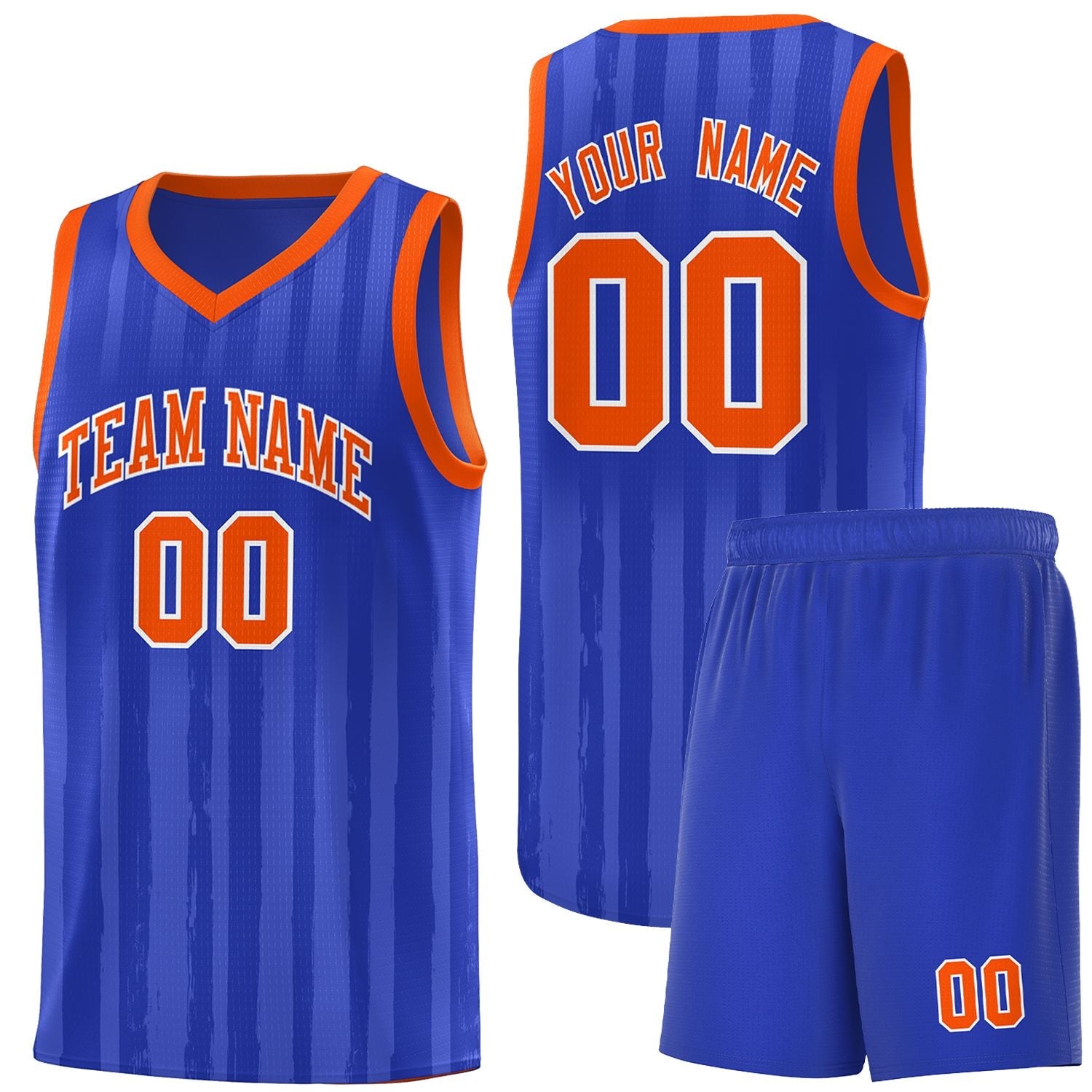 Custom Royal Orange Vertical Striped Pattern Sports Uniform Basketball Jersey