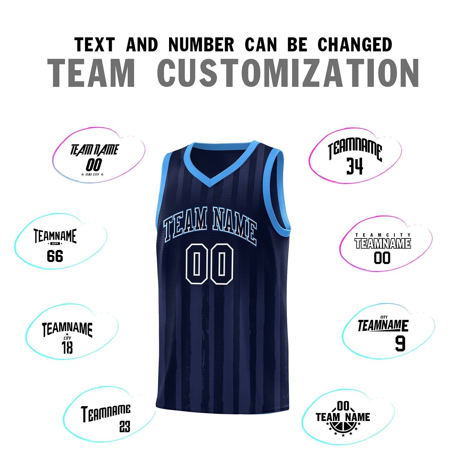 Custom Navy Powder Blue Vertical Striped Pattern Sports Uniform Basketball Jersey