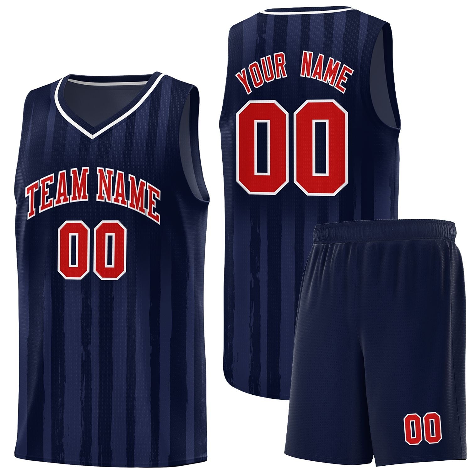 Custom Navy Red Vertical Striped Pattern Sports Uniform Basketball Jersey