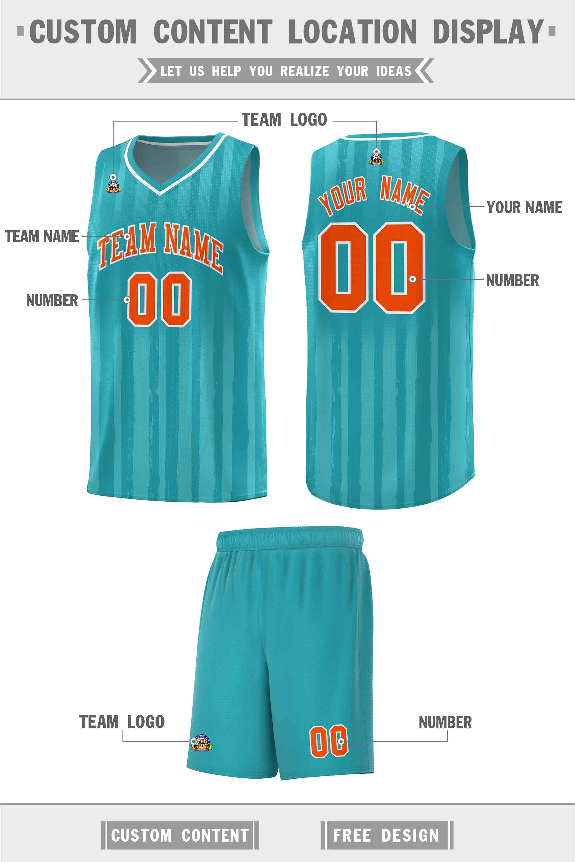 Custom Aqua Orange Vertical Striped Pattern Sports Uniform Basketball Jersey