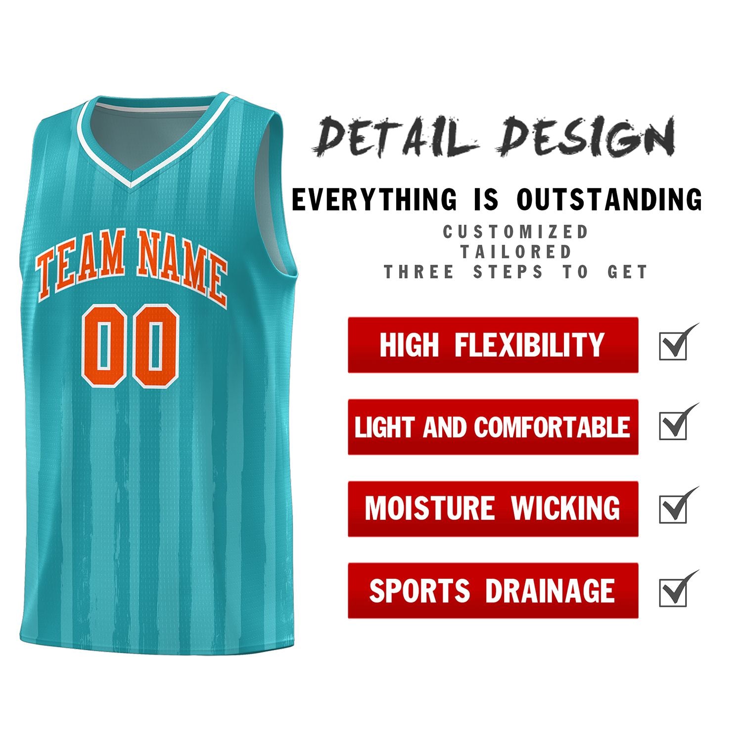 Custom Aqua Orange Vertical Striped Pattern Sports Uniform Basketball Jersey