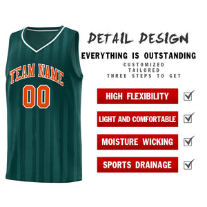 Custom Midnight Green Orange Vertical Striped Pattern Sports Uniform Basketball Jersey