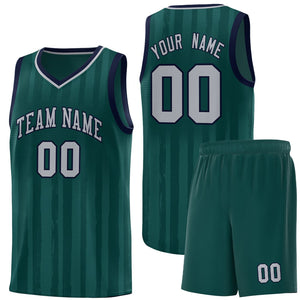 Custom Midnight Green Gray Vertical Striped Pattern Sports Uniform Basketball Jersey