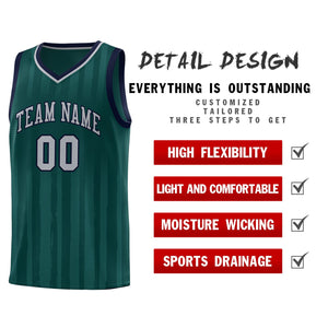 Custom Midnight Green Gray Vertical Striped Pattern Sports Uniform Basketball Jersey