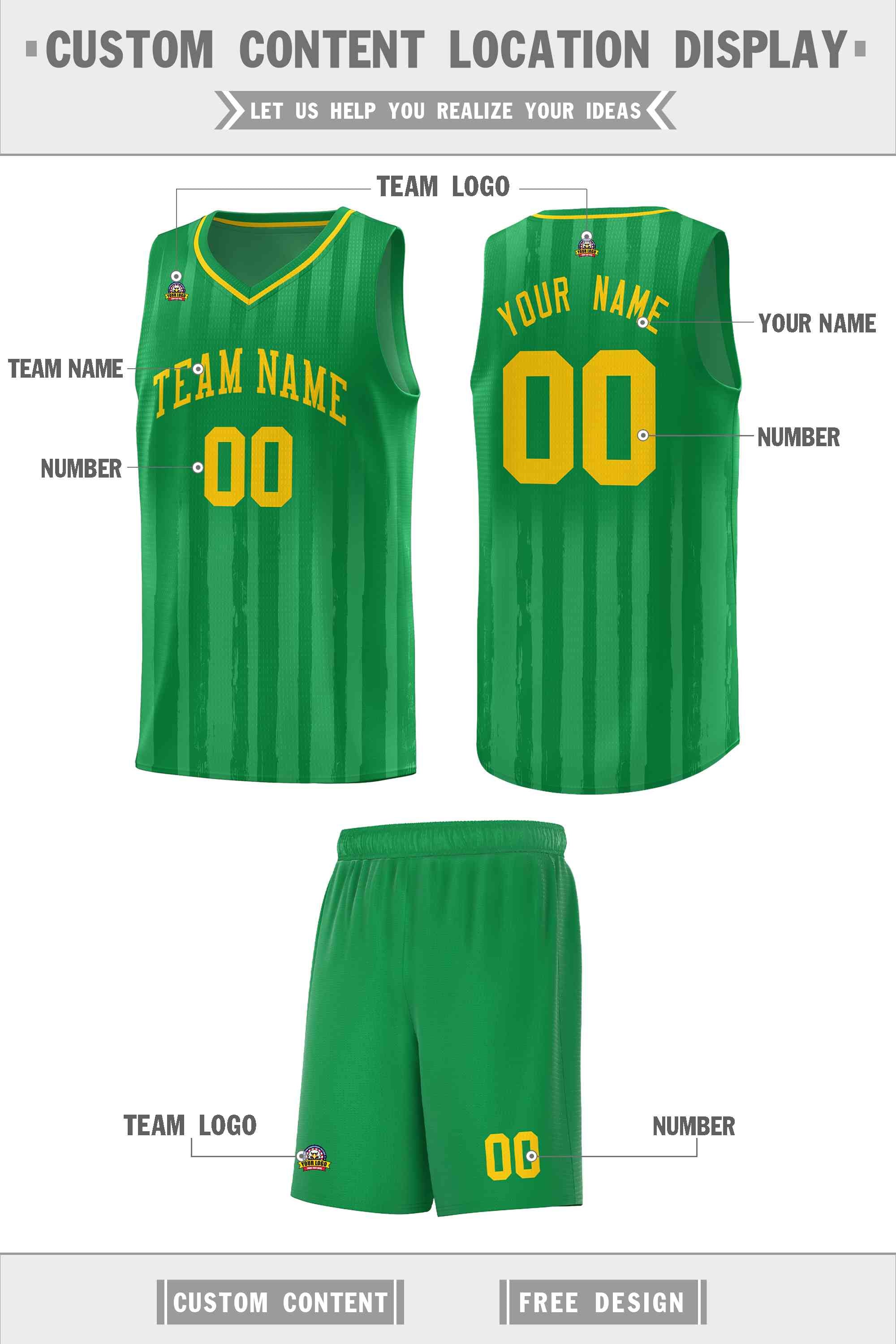 Custom Kelly Green Gold Vertical Striped Pattern Sports Uniform Basketball Jersey