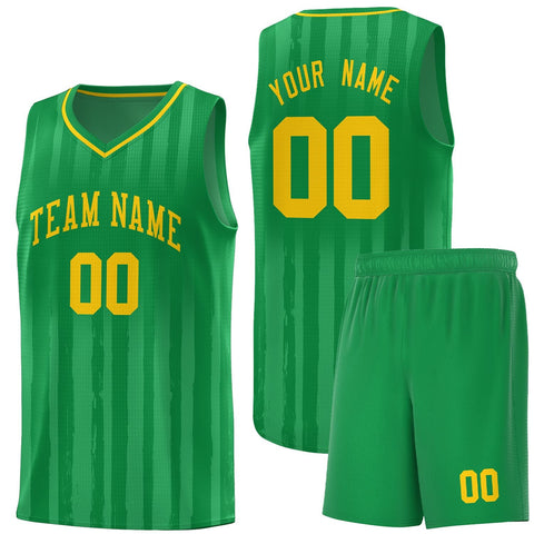 Custom Kelly Green Gold Vertical Striped Pattern Sports Uniform Basketball Jersey